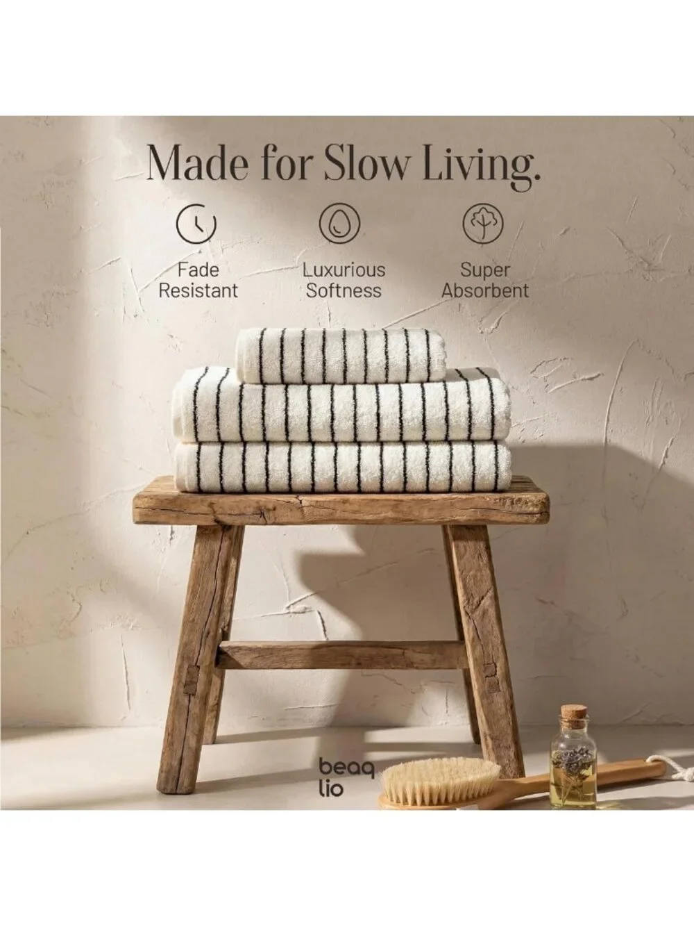 Soft 100% Cotton Striped Bath Towels Set - 8 Pack, Quick-Dry, White Color